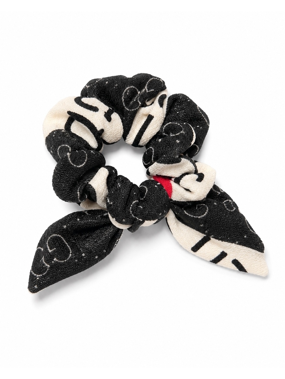 Upcycled Gucci Fabric Bow Scrunchie Black Ivory Red Hair Accessory - Picture 2 of 6